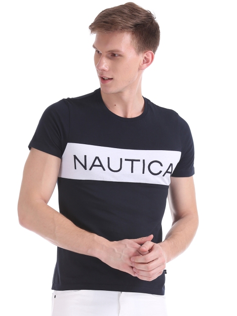 

Nautica Men Navy Blue Printed Round Neck T-shirt