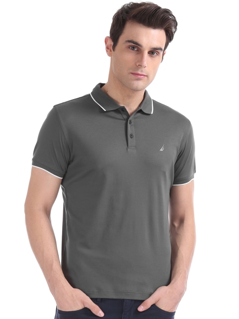 

Nautica Men Grey Solid Polo Collar T-shirt