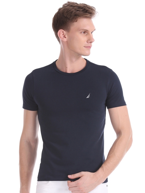 

Nautica Men Navy Blue Solid Round Neck T-shirt