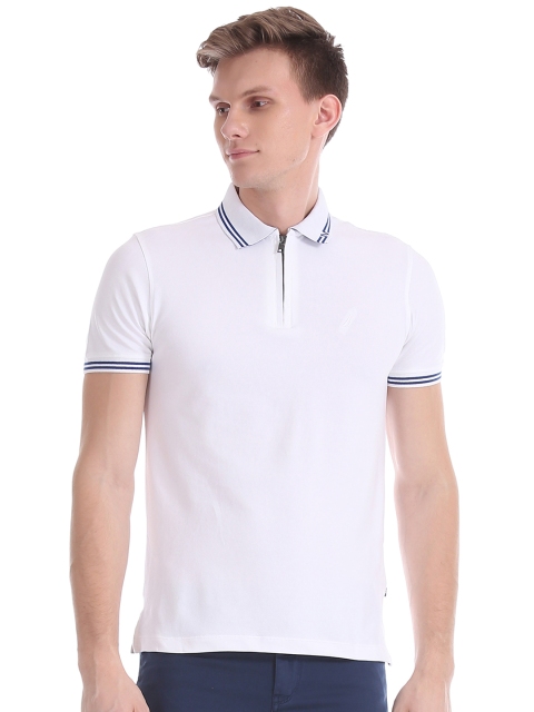 

Nautica Men White Solid Polo Collar T-shirt