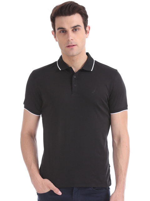 

Nautica Men Black Solid Polo Collar T-shirt