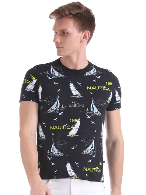

Nautica Men Blue Printed Round Neck T-shirt