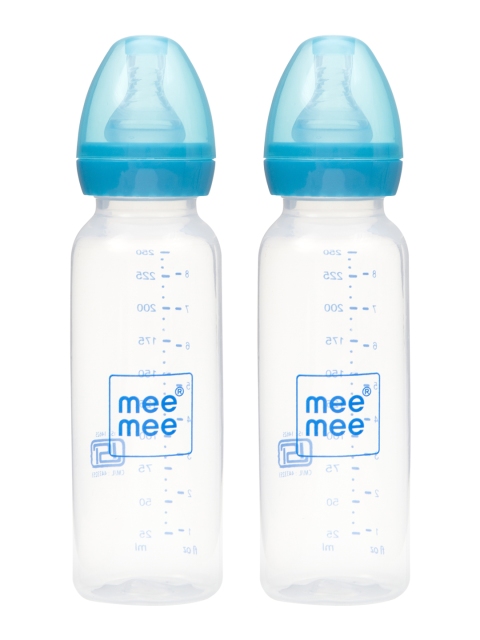 

MeeMee Kids Pack of 2 Blue & White Baby Feeding Bottle with Spoon 250 ml each