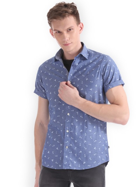 

Nautica Men Blue Regular Fit Printed Casual Shirt