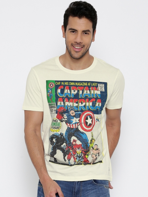 

Flying Machine Cream-Coloured Printed T-shirt