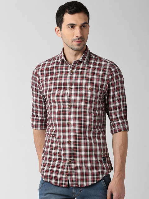 

Peter England Casuals Men Maroon & White Slim Fit Checked Casual Shirt