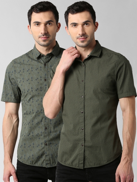 

Peter England Casuals Men Olive Green Slim Fit Solid Reversible Casual Shirt