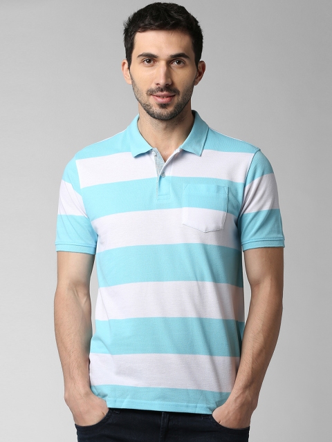 

Peter England Casuals Men Blue Striped Polo Collar T-shirt