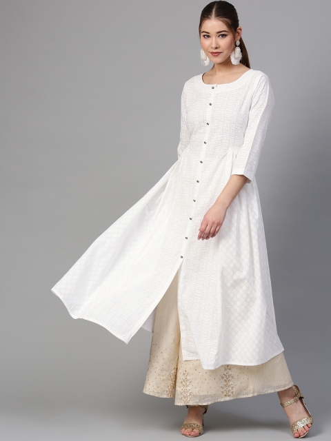 

Varanga Women White Printed A-Line Kurta