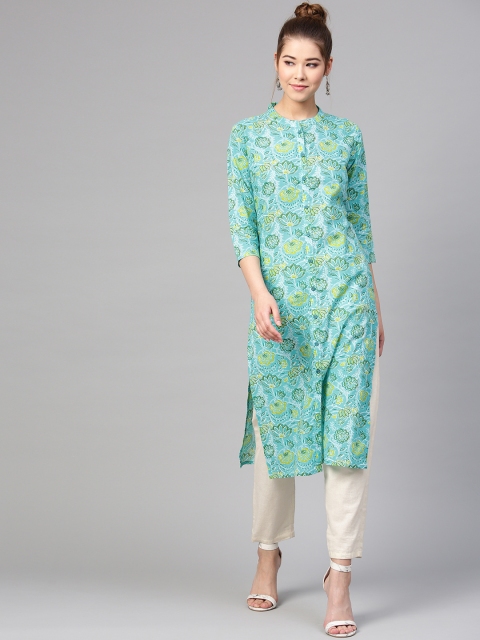 

Varanga Women Turquoise Blue & Green Printed Straight Kurta