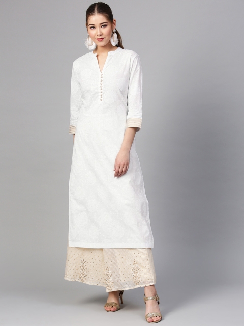 

Varanga Women White Printed Straight Kurta