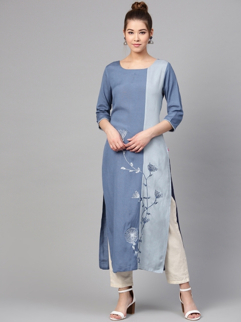 

Varanga Women Blue Colourblocked Straight Kurta