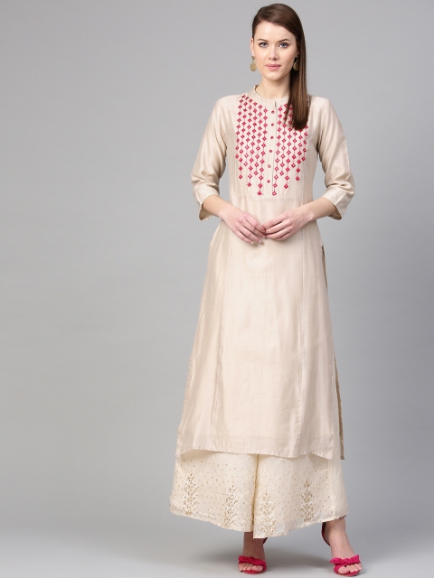 

Varanga Women Beige Yoke Design A-Line Kurta