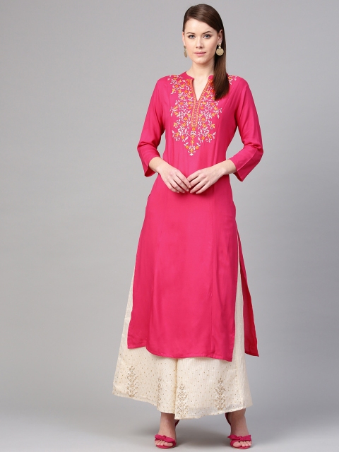 

Varanga Women Fuchsia Yoke Design Straight Kurta