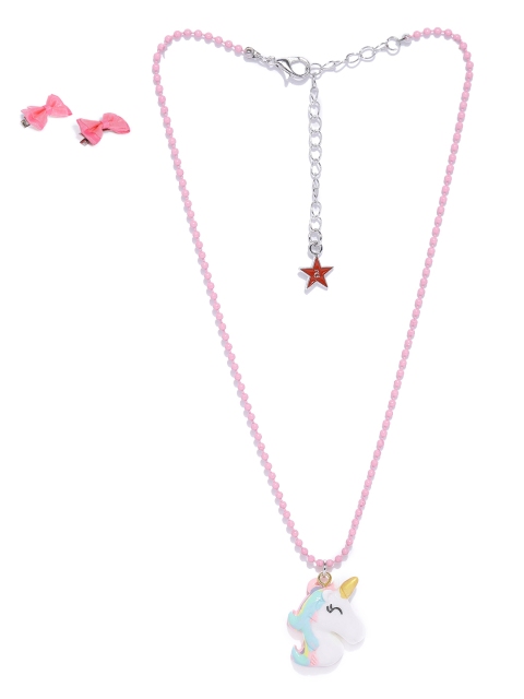 

Lil' Star by ayesha Set of Unicorn Pendant With Chain & 2 Hair Clips, Pink
