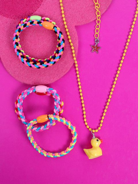 

Lil' Star Girls Set of Pendant With Chain & 5 Braided Ponytail Holders, Multi