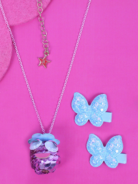 

lil' star Girls Set of 2 Hair Clips & Pendant With Chain, Blue