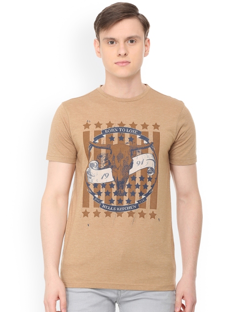 

People Men Brown Printed Round Neck T-shirt