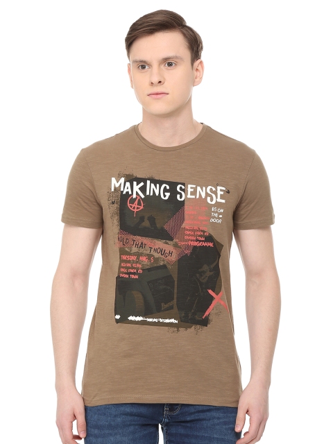 

People Men Brown Printed Round Neck T-shirt