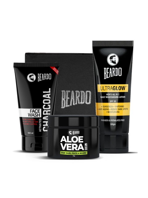 

Beardo Men Set of Aloe Vera Face Glow Combo Grooming Kit, Black
