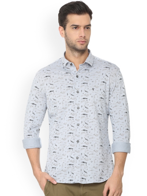 

V Dot Men Grey Slim Fit Printed Casual Shirt