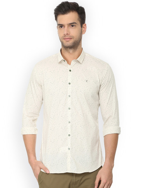 

V Dot Men Cream-Coloured Skinny Fit Printed Casual Shirt