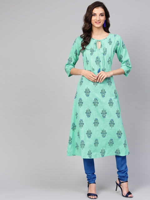 

Nayo Women Green & Blue Printed Kurta with Churidar