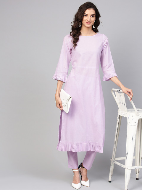 

Nayo Women Lavender Solid Kurta with Trousers