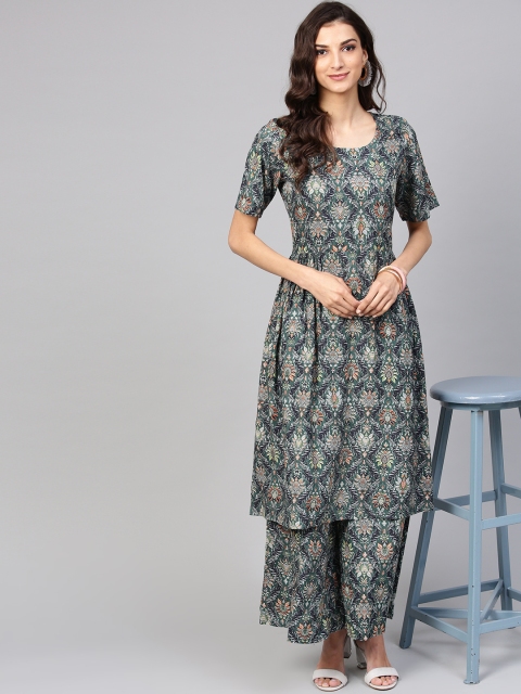 

Nayo Women Green & Grey Printed Kurta with Palazzos