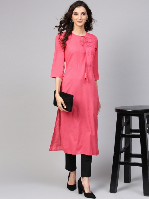 

Nayo Women Pink Solid Straight Kurta