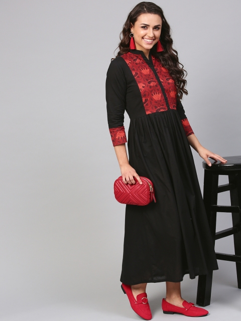 

Nayo Women Black & Red Printed Detail Maxi Dress