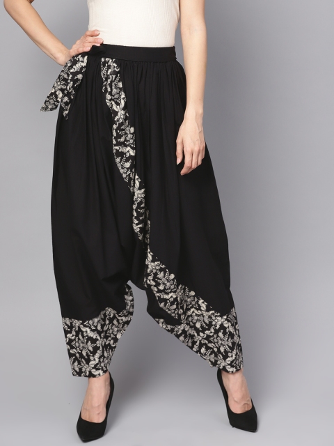 

Nayo Women Black & White Floral Print Regular Fit Dhoti Pants