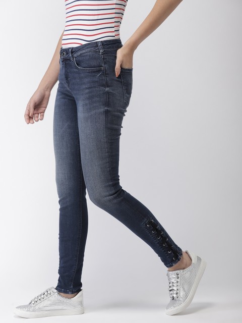 

Scotch & Soda Women Blue La Bohemienne Skinny Fit Mid-Rise Clean Look Cropped Jeans