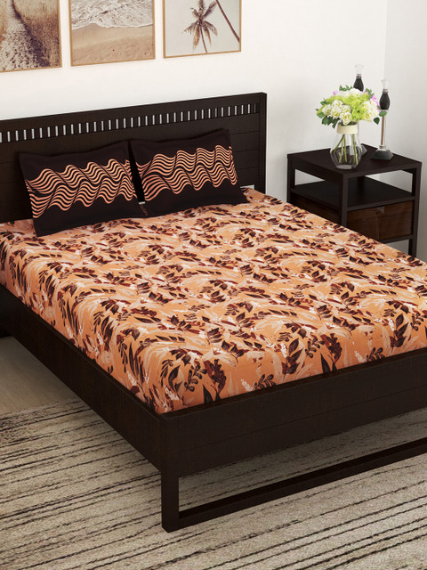 

Story@home Peach-Coloured & Magenta Floral 160 TC Cotton 1 King Bedsheet with 2 Pillow Covers