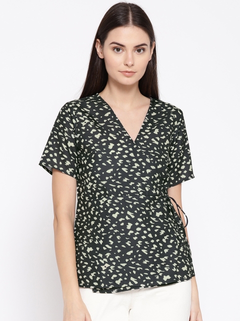 

Moda Rapido Women Olive Green & Cream-Coloured Printed Wrap Top