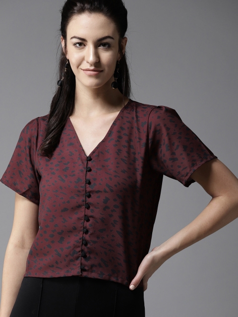 

Moda Rapido Women Burgundy & Black Printed Top