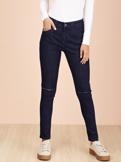 

all about you Women Navy Blue Skinny Fit Slash Knee Jeans