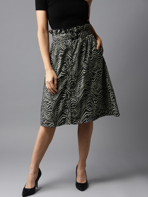 

Moda Rapido Women Charcoal Grey & Off-White Printed A-Line Skirt