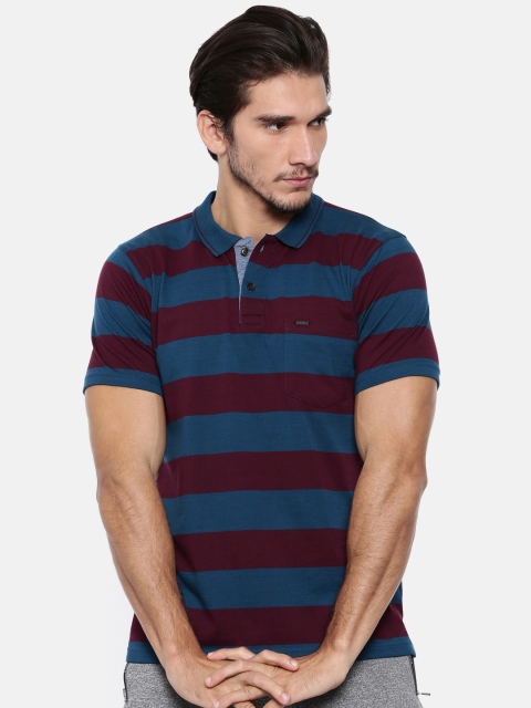 

Proline Men Teal Striped Polo Collar T-shirt
