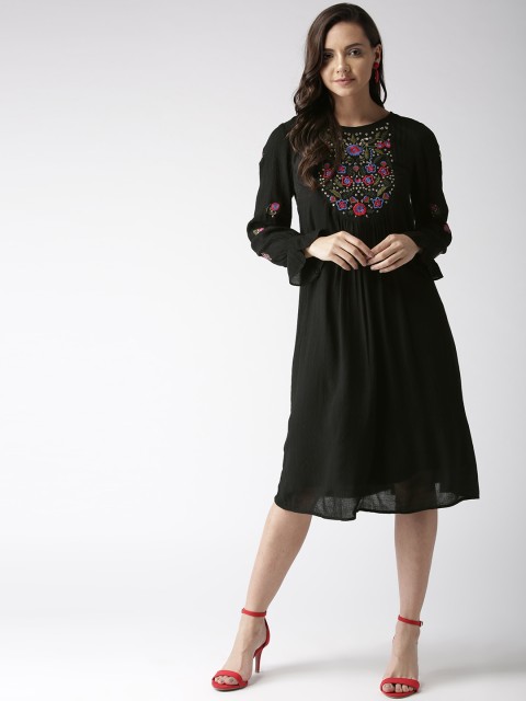 

Antheaa Women Black Embroidered Detail A-Line Dress