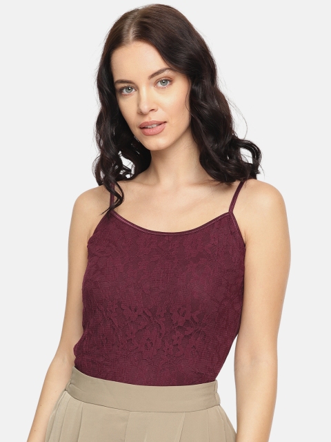 

CODE by Lifestyle Women Burgundy Self Design Lace Top