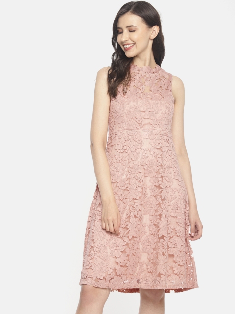 

CODE by Lifestyle Women Pink Self Design A-Line Lace Dress