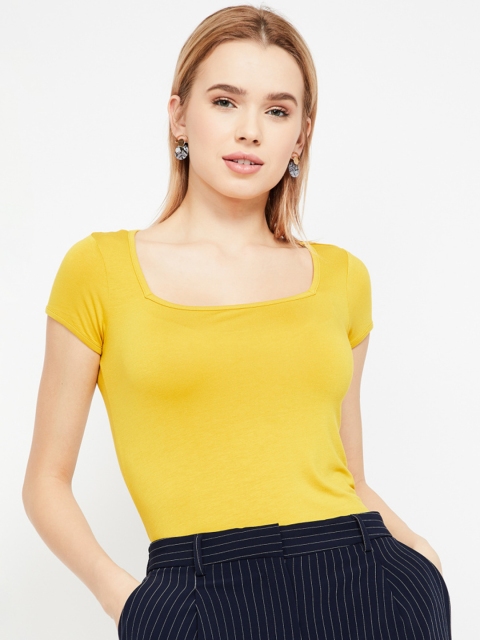 

CODE by Lifestyle Women Yellow Solid Round Neck T-shirt