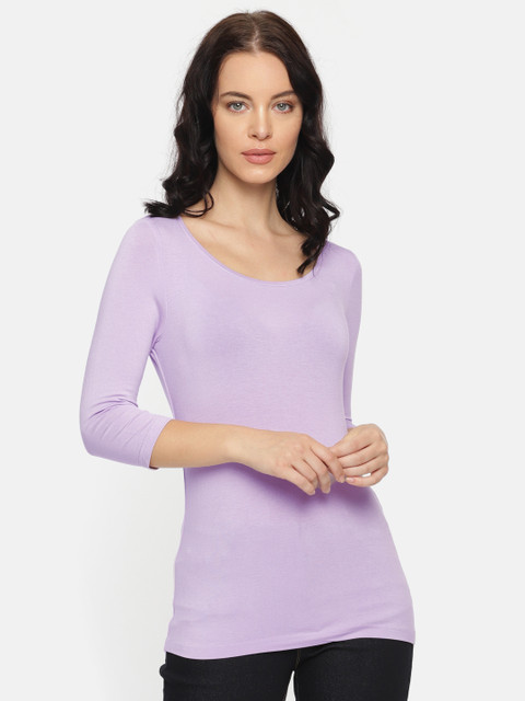 

CODE by Lifestyle Women Lavender Solid Scoop Neck T-shirt