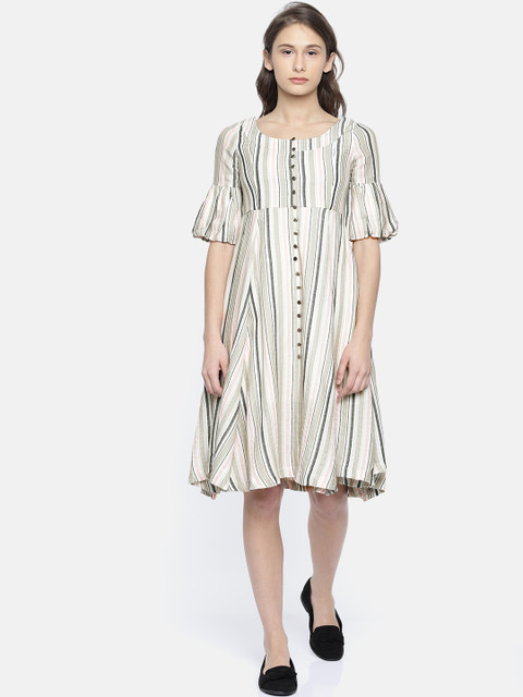 

CODE by Lifestyle Women Beige Striped Fit & Flare Dress