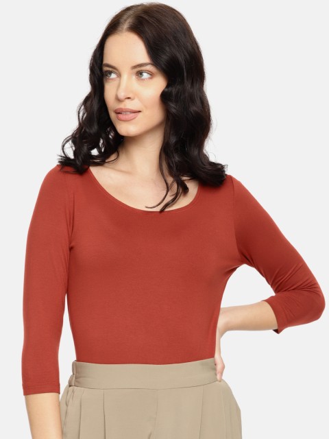 

CODE by Lifestyle Women Rust Red Solid Tshirt