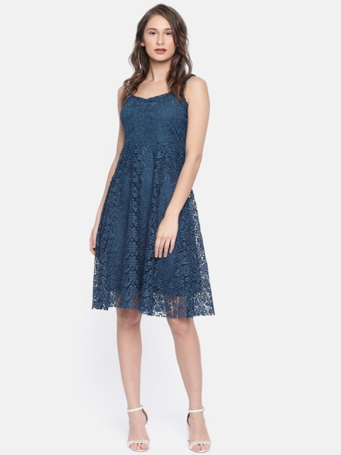 

CODE by Lifestyle Women Teal Blue Self Design A-Line Dress
