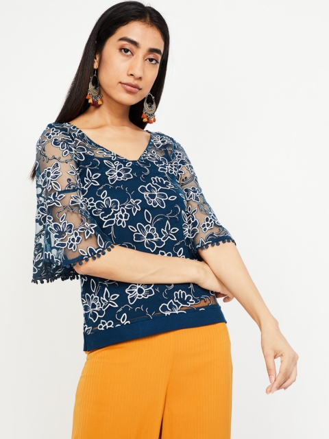 

CODE by Lifestyle Women Teal Blue Self Design Top