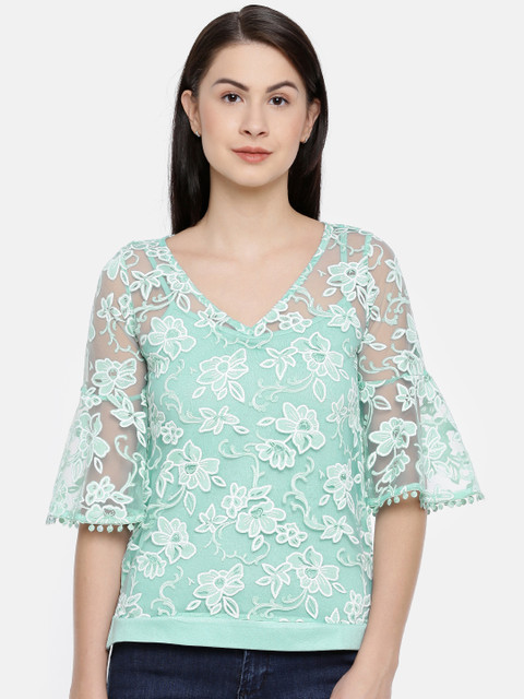 

CODE by Lifestyle Women Green Self Design Lace Top