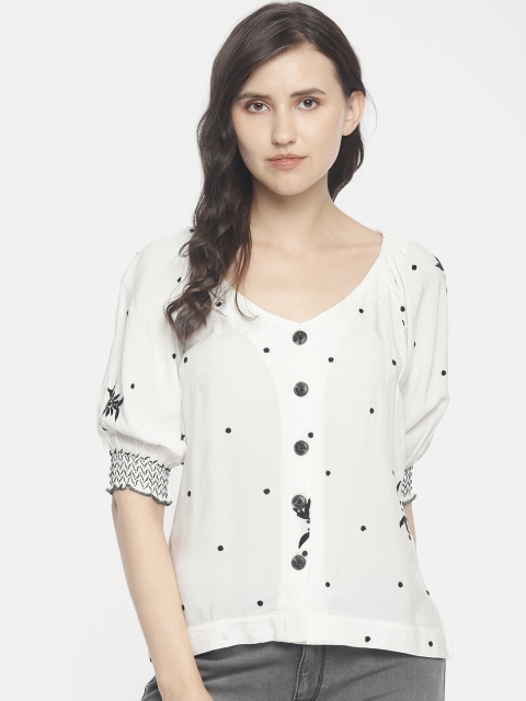 

CODE by Lifestyle Women White Self Design Shirt Style Top
